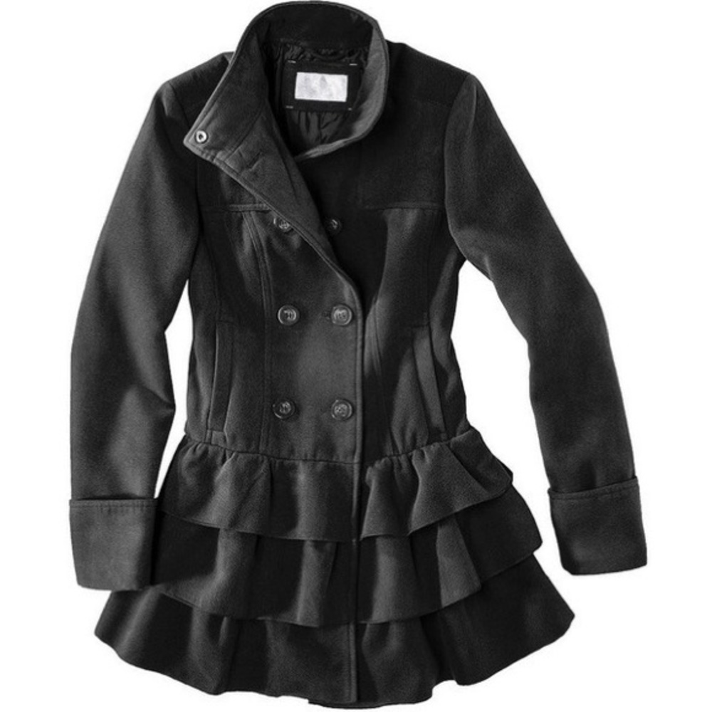 Victorian Goth Inspired Black Ruffled Peacoat